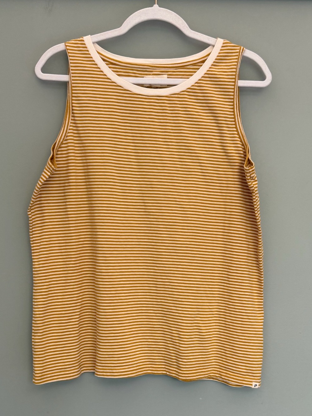 Pact 100% Organic Cotton Softspun Mustard Yellow White Stripe Crew Neck Tank